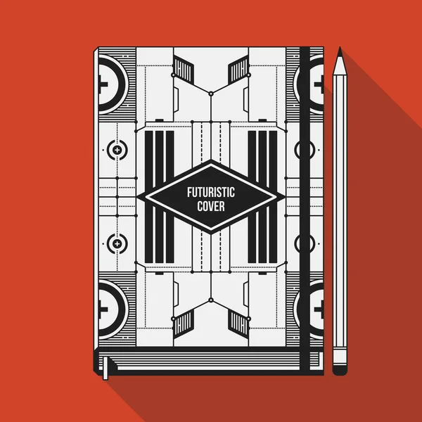 Boek cover ontwerpsjabloon. Notebook mockup. Geometrische futuristische elementen. — Stockvector