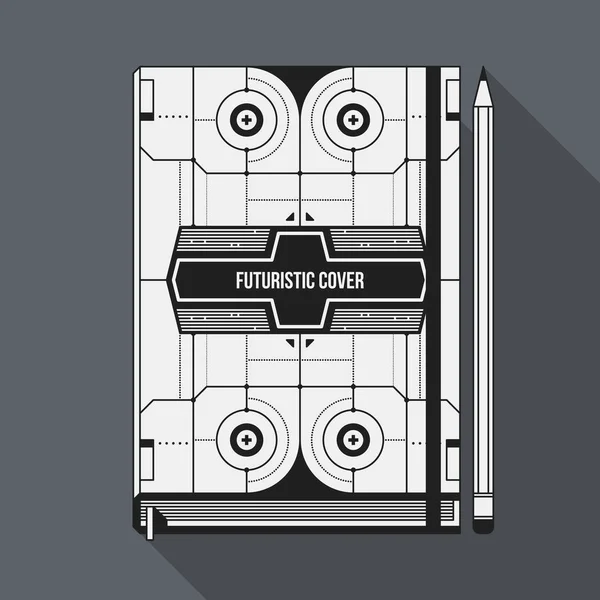 Boek cover ontwerpsjabloon. Notebook mockup. Geometrische futuristische elementen. — Stockvector