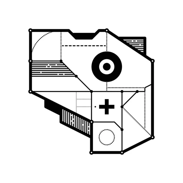 Abstrakta geometriska sammansättning med futuristiska techno inslag. Stil av modern konst och graffiti. Designelementet är isolerad på en vit bakgrund, lämplig för utskrifter, affischer och CD-omslag. — Stock vektor