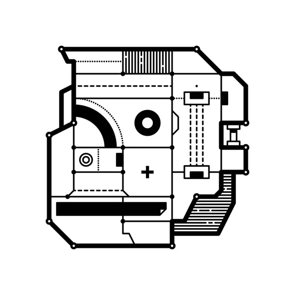 Composição geométrica abstrata com elementos tecno futuristas. Estilo de arte moderna e grafite. O elemento de design é isolado em um fundo branco, adequado para impressões, cartazes e capas de cd . — Vetor de Stock