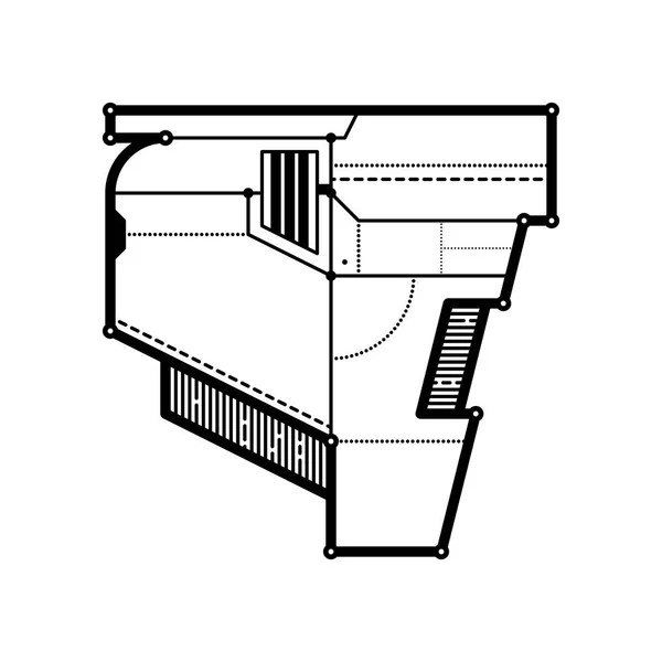 Abstracte geometrische compositie met futuristische techno-elementen. Stijl van moderne kunst en graffiti. Het ontwerpelement is geïsoleerd op een witte achtergrond, geschikt voor prints, posters en cd hoesjes. — Stockvector