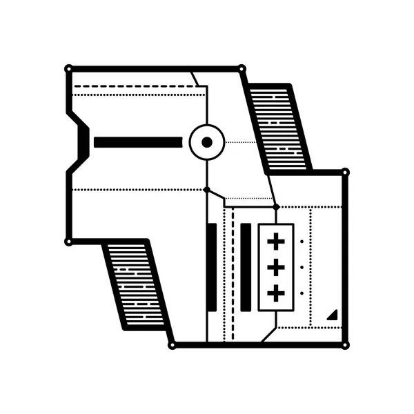 Abstrakte geometrische Komposition mit futuristischen Techno-Elementen. Stil moderner Kunst und Graffiti. das Gestaltungselement ist isoliert auf weißem Hintergrund, geeignet für Drucke, Poster und CD-Hüllen. — Stockvektor