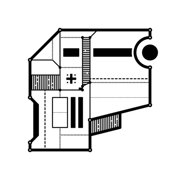 Abstrakta geometriska sammansättning med futuristiska techno inslag. Stil av modern konst och graffiti. Designelementet är isolerad på en vit bakgrund, lämplig för utskrifter, affischer och CD-omslag. — Stock vektor