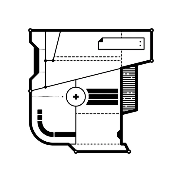 抽象的几何组成与未来技术元素。现代艺术和涂鸦风格。设计元素是一个孤立的白色的背景下，适用于打印、 海报和 cd 封面. — 图库矢量图片