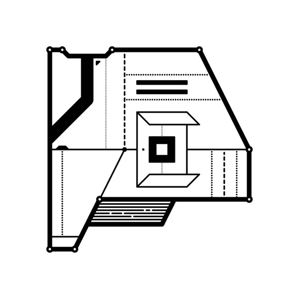 Composição geométrica abstrata com elementos tecno futuristas. Estilo de arte moderna e grafite. O elemento de design é isolado em um fundo branco, adequado para impressões, cartazes e capas de cd . —  Vetores de Stock