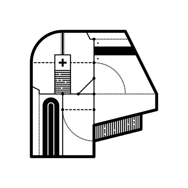 Abstracte geometrische compositie met futuristische techno-elementen. Stijl van moderne kunst en graffiti. Het ontwerpelement is geïsoleerd op een witte achtergrond, geschikt voor prints, posters en cd hoesjes. — Stockvector