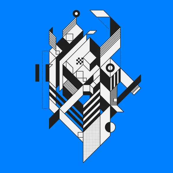 青の背景に抽象的な幾何学的な要素。未来派と構成主義のスタイルです。プリントやポスターとして有用. — ストックベクタ