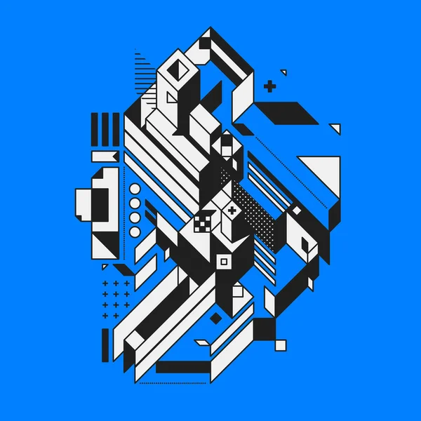 Elemento geometrico astratto su sfondo blu. Stile di futurismo e costruttivismo. Utile come stampe o manifesti . — Vettoriale Stock