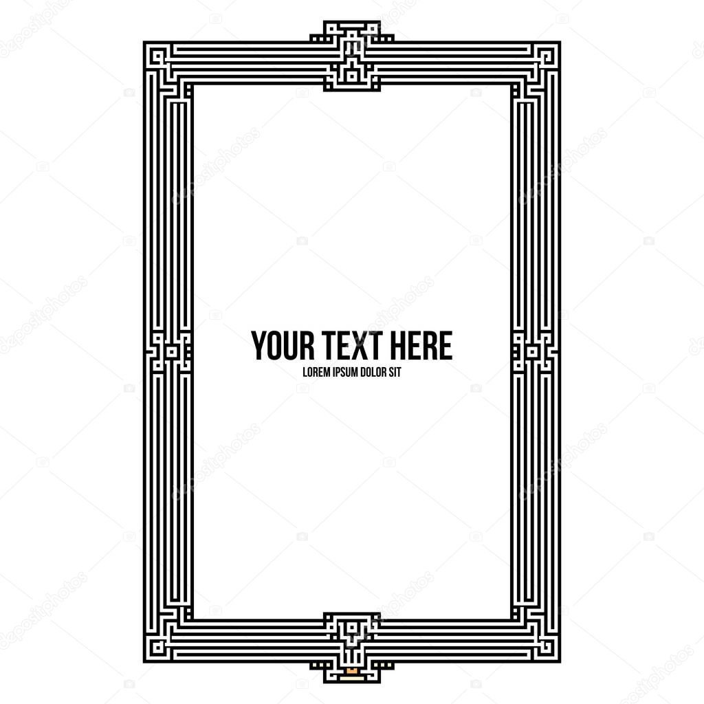 Art deco vertical frame with native american elements on white background. Monochrome colors. Useful for invitations, postcards and covers.