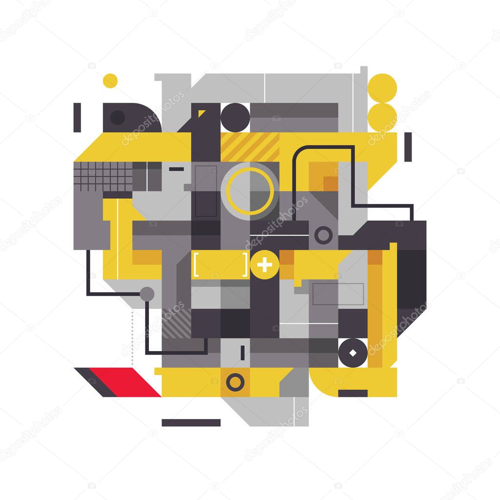 Abstract composition with industrial elements. Style of modern art and graffiti. The design element is isolated on a white background, suitable for prints, corporate posters and covers.