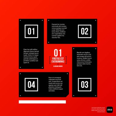 Kırmızı zemin üzerine siyah elemanları ile modern kurumsal grafik tasarım şablonu. Reklam, pazarlama ve web tasarım için yararlı.