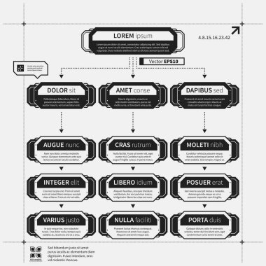 Kuruluş şeması şablonu beyaz zemin üzerine geometrik öğelerle. Bilim ve iş sunumları için yararlı.