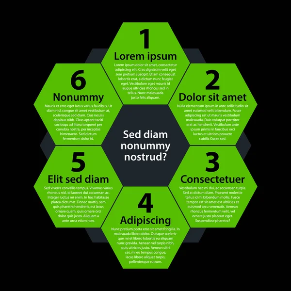 Fond moderne avec hexagones verts. Chaque forme représente l'option ou le choix . — Image vectorielle