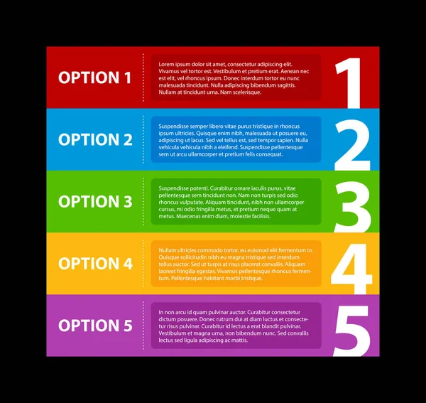 Cinq bannières horizontales colorées, numérotées de un à cinq . — Image vectorielle