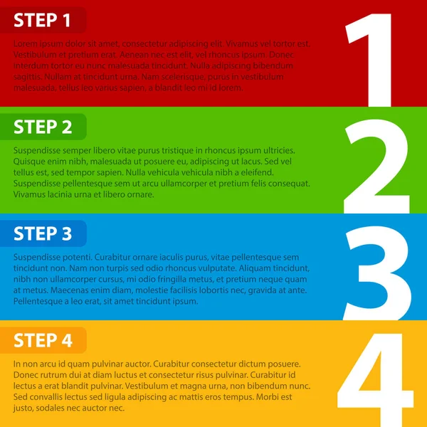 Quatre bannières horizontales colorées, numérotées de un à quatre . — Image vectorielle