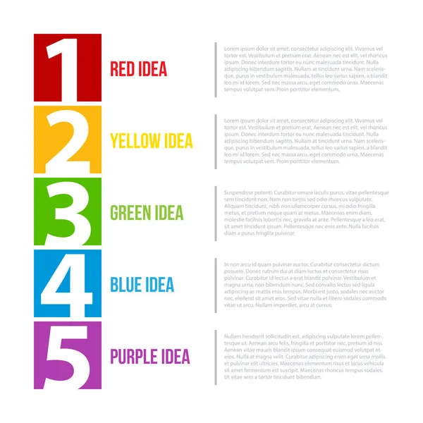Modèle de présentation avec des numéros de 1 à 5. Affiche les étapes ou les options . — Image vectorielle