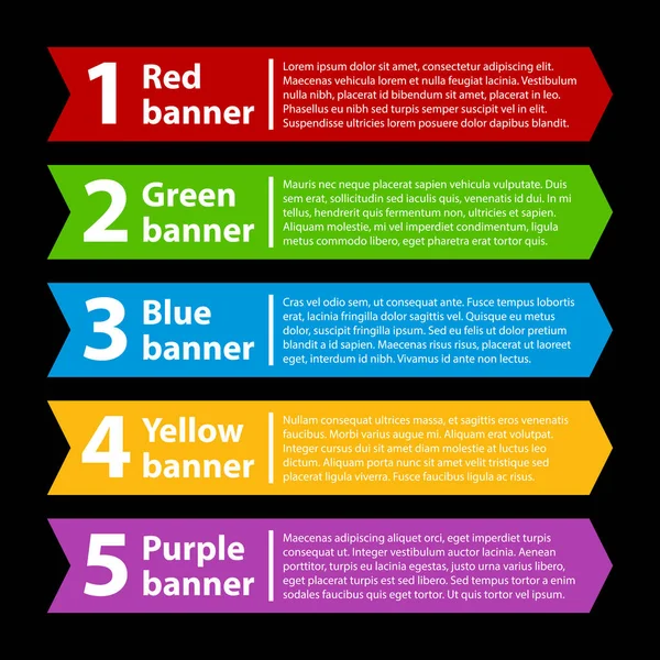 5 banners coloridos con números y texto . — Archivo Imágenes Vectoriales