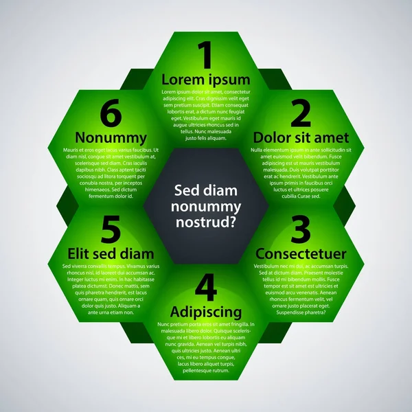 Современный фон с зелеными шестиугольниками. Каждая форма представляет вариант или выбор . — стоковый вектор