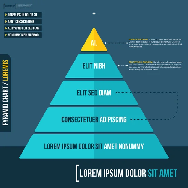 Diagrama gráfico piramidal en capas en estilo plano. Útil para presentaciones y publicidad . — Archivo Imágenes Vectoriales