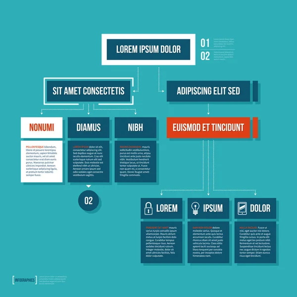 Modèle d'organigramme moderne en style plat sur fond cyan . — Image vectorielle