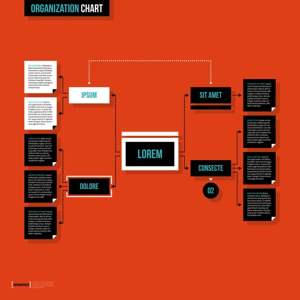 Plantilla de organigrama moderna en estilo plano sobre fondo rojo . — Vector de stock