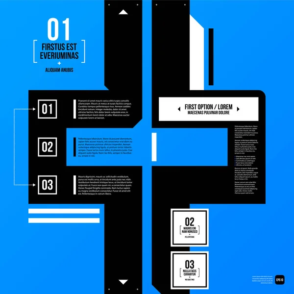 Modern corporate graphic design template with black elements on blue background. Useful for advertising, marketing and web design. — Stock Vector