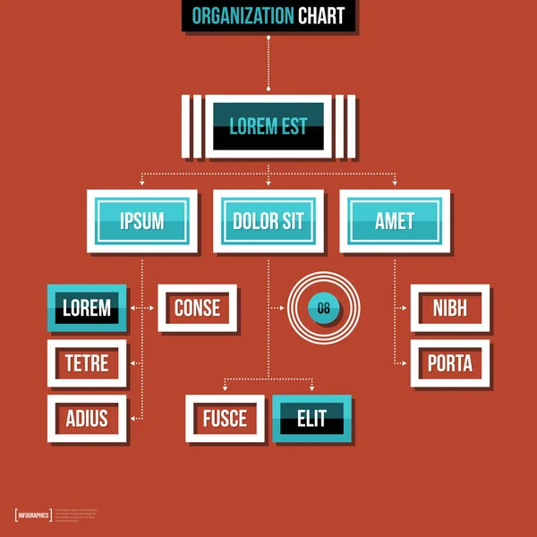 Modern szervezeti diagram sablon a lapos stílusú, piros háttér. — Stock Vector