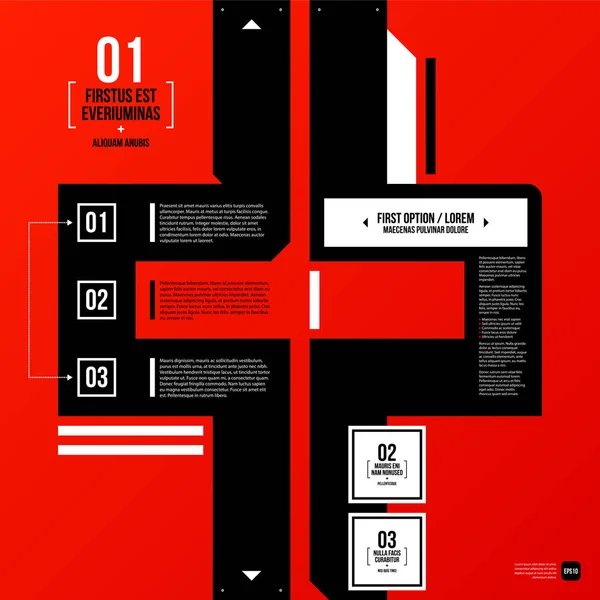 Modern corporate graphic design template with black elements on red background. Useful for advertising, marketing and web design. — Stock Vector