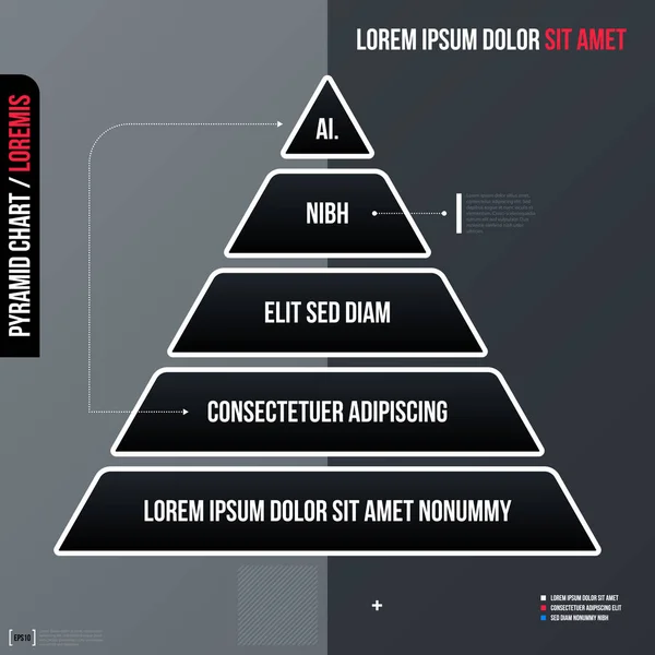 Moderne Geschäftsvorlage, Pyramidendiagramm mit fünf Schritten auf grauem Hintergrund. Neutraler Unternehmensstil. — Stockvektor