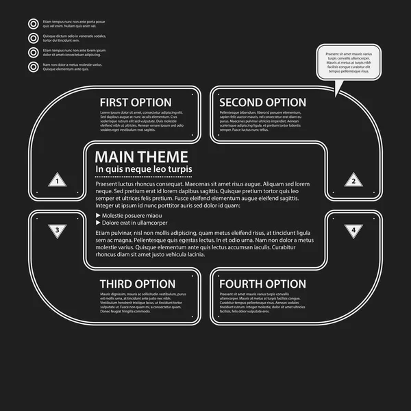 Modello di presentazione aziendale su sfondo scuro. Colori bianco e nero. Utile per pubblicità, presentazioni e web design . — Vettoriale Stock