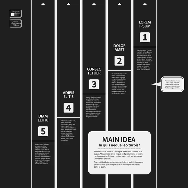 Plantilla de presentación corporativa sobre fondo oscuro. Colores blanco y negro. Útil para publicidad, presentaciones y diseño web . — Archivo Imágenes Vectoriales