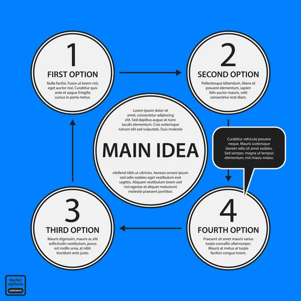 Modelo de design corporativo em fundo azul. Cores preto e branco. Útil para publicidade, apresentações e web design . — Vetor de Stock