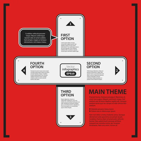 Corporate design template on red background. Black and white colors. Useful for advertising, presentations and web design. — Stock Vector