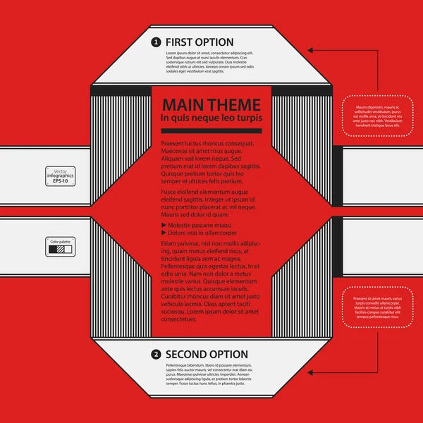 Modello di design aziendale su sfondo rosso. Colori bianco e nero. Utile per pubblicità, presentazioni e web design . — Vettoriale Stock