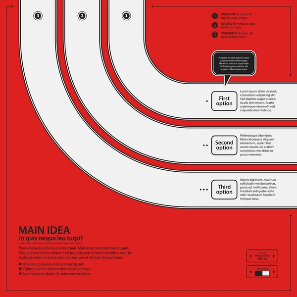 Corporate design template on red background. Black and white colors. Useful for advertising, presentations and web design.