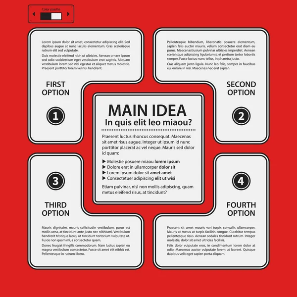 Plantilla de diseño corporativo sobre fondo rojo. Colores blanco y negro. Útil para publicidad, presentaciones y diseño web . — Archivo Imágenes Vectoriales