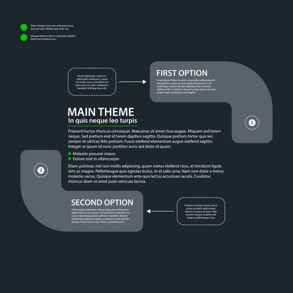 두 옵션 및 텍스트 어두운 회색 배경에 플랫 스타일에 현대적인 디자인 서식 파일. 기업의 프레 젠 테이 션 및 광고에 대 한 유용한. — 스톡 벡터