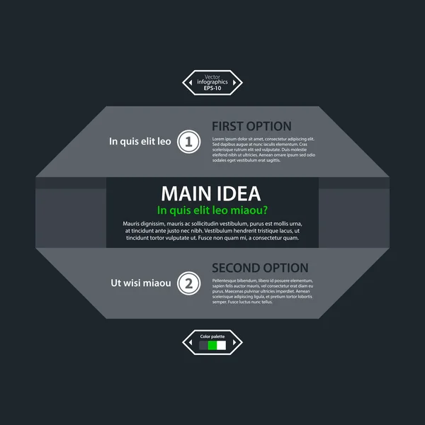 Plantilla de diseño moderno con dos opciones en estilo plano sobre fondo gris oscuro. Útil para presentaciones corporativas y publicidad . — Archivo Imágenes Vectoriales