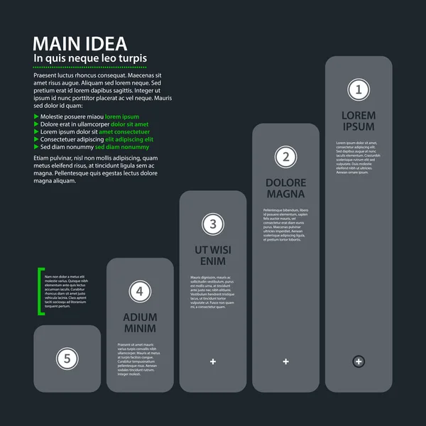 Modern design chart template in flat style on dark gray background. Useful for corporate presentations and advertising. — Stock Vector