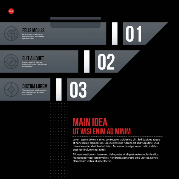 Modèle de graphique d'entreprise futuriste sur fond noir. Utile pour les présentations et les supports marketing . — Image vectorielle