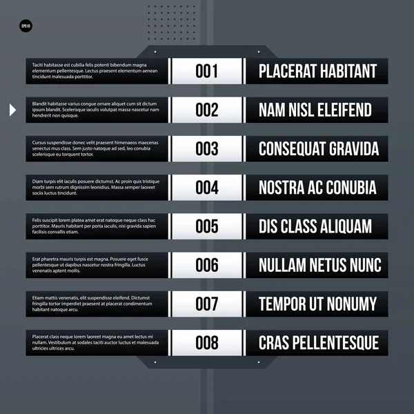 Futuriste menu corporatif / modèle de liste sur fond gris. Utile pour les présentations, la publicité ou la conception web . — Image vectorielle