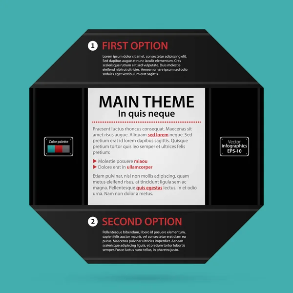 Moderní web design šablonu s černým papírem stripe, dvou číslovaných možnosti a textem. Přísné firemní obchodní styl. Užitečné pro výroční zprávy, prezentace a média. — Stockový vektor
