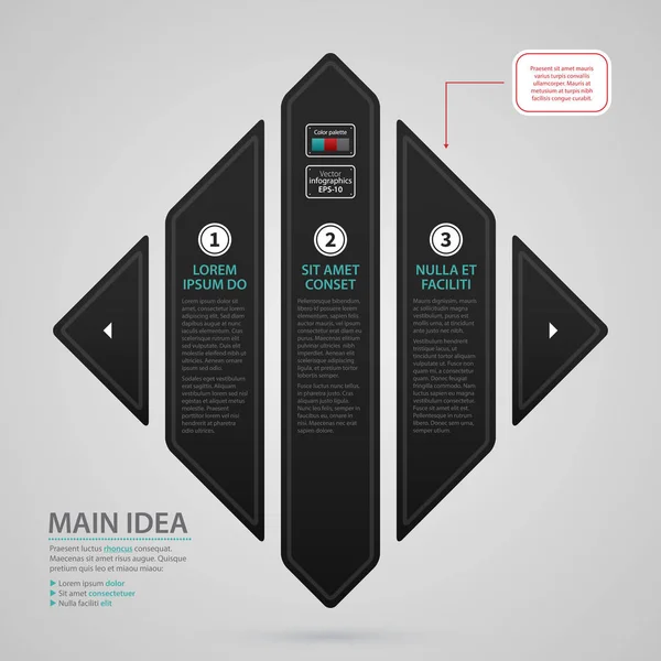 Modelo de web design moderno com losango preto feito de três opções. Estilo de negócio corporativo rigoroso. Útil para relatórios anuais, apresentações e mídia . — Vetor de Stock