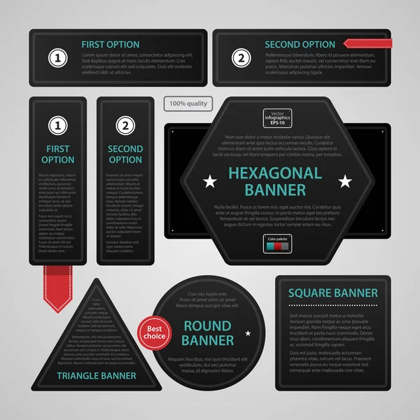 Set of modern web design banners and text backgrounds on gray background. Strict corporate business style. Useful for annual reports, presentations and media. — Stock Vector