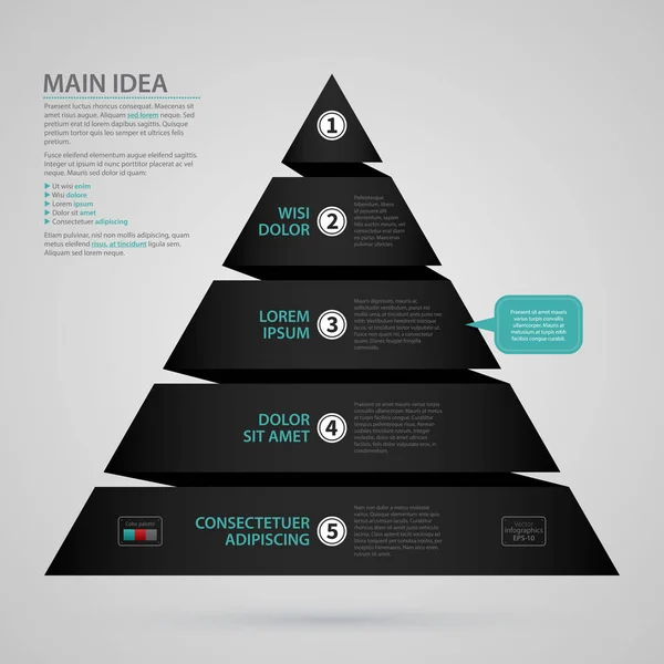 Moderno modello di web design con grafico a piramide realizzato in striscia di carta nera. Stretto stile aziendale. Utile per relazioni annuali, presentazioni e media . — Vettoriale Stock