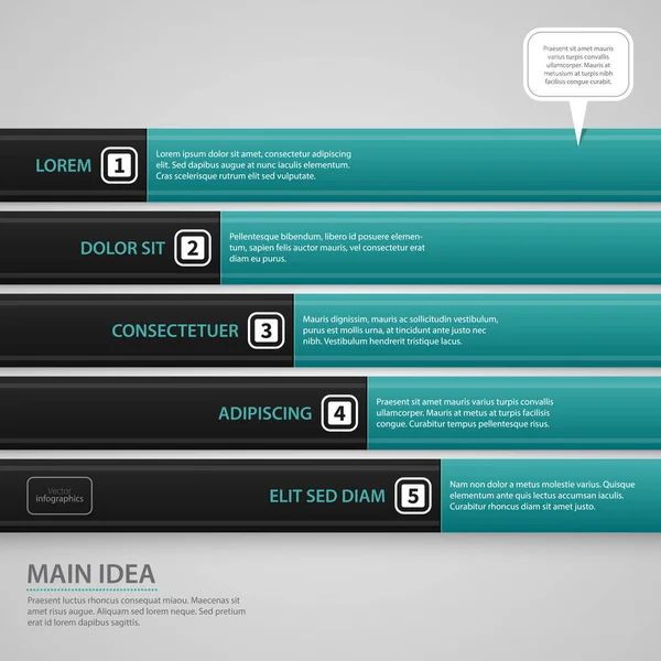 Templat desain web modern dengan lima spanduk panjang pada latar belakang abu-abu. Gaya bisnis perusahaan yang ketat. Berguna untuk laporan tahunan, presentasi dan media . - Stok Vektor