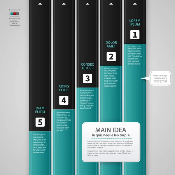 Modern web tasarım şablonu ile gri arka plan üzerinde beş uzun afiş. Sıkı kurumsal iş tarzı. Yıllık raporlar, sunumlar ve medya için yararlı. — Stok Vektör