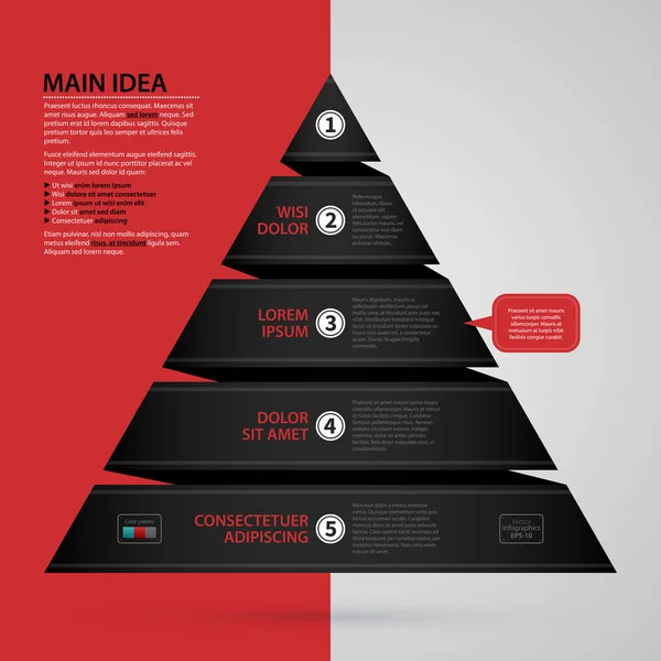 Modelo de web design moderno com gráfico de pirâmide feito de listra de papel preto. Estilo de negócio corporativo rigoroso. Útil para relatórios anuais, apresentações e mídia . —  Vetores de Stock