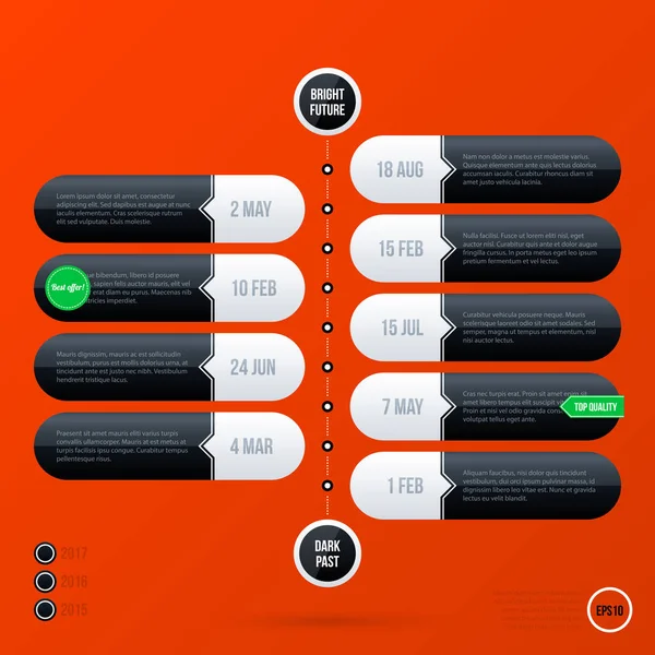 Modello di timeline aziendale su sfondo arancione brillante. Utile per presentazioni e pubblicità . — Vettoriale Stock