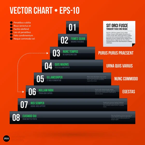 Modèle de diagramme pyramidal d'entreprise sur fond orange vif. Utile pour les présentations et la publicité . — Image vectorielle